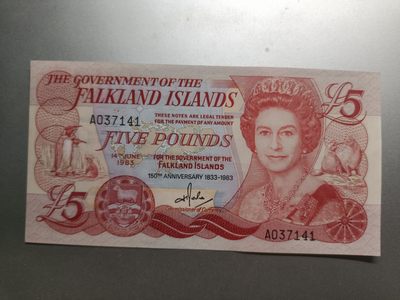 【专场20221109】巾帼不让须眉第II期——女性元素纸币专场 - 【拍品002】福克兰群岛1983版5镑纪念钞全新UNC-