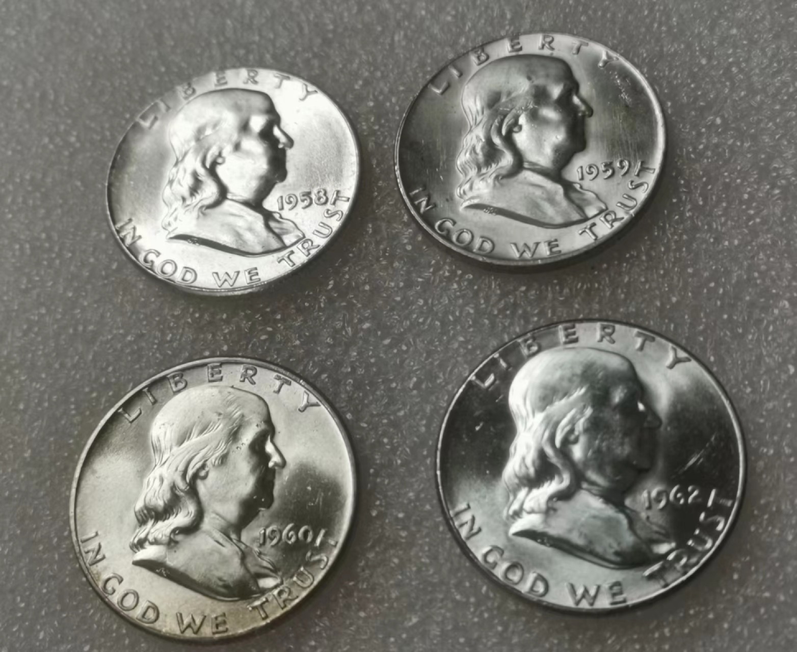 瓶子🏺第65期拍卖会 美国1958-1962年富兰克林半美元银币4枚（原光）