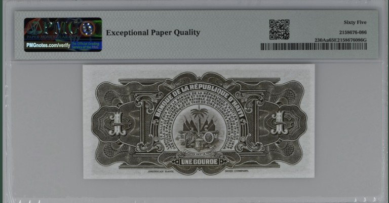 收藏联盟Quantum Auction 第207期拍卖 海地1980-82年1古德   tyvek塑料基纸 塑料钞先驱PMG65E