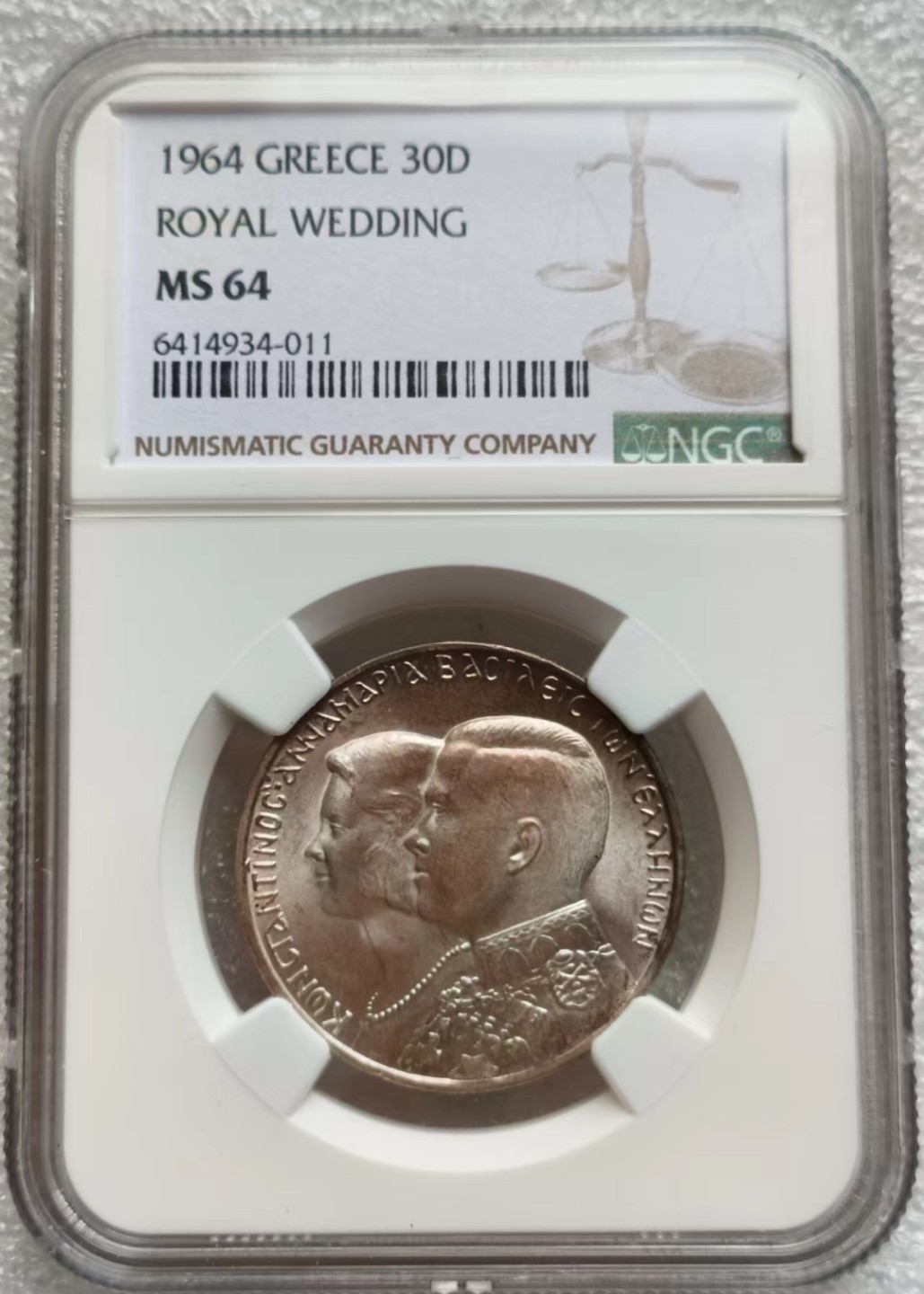 瓶子🏺第65期拍卖会 希腊1964年30塔银币（有彩）车轮光MS64