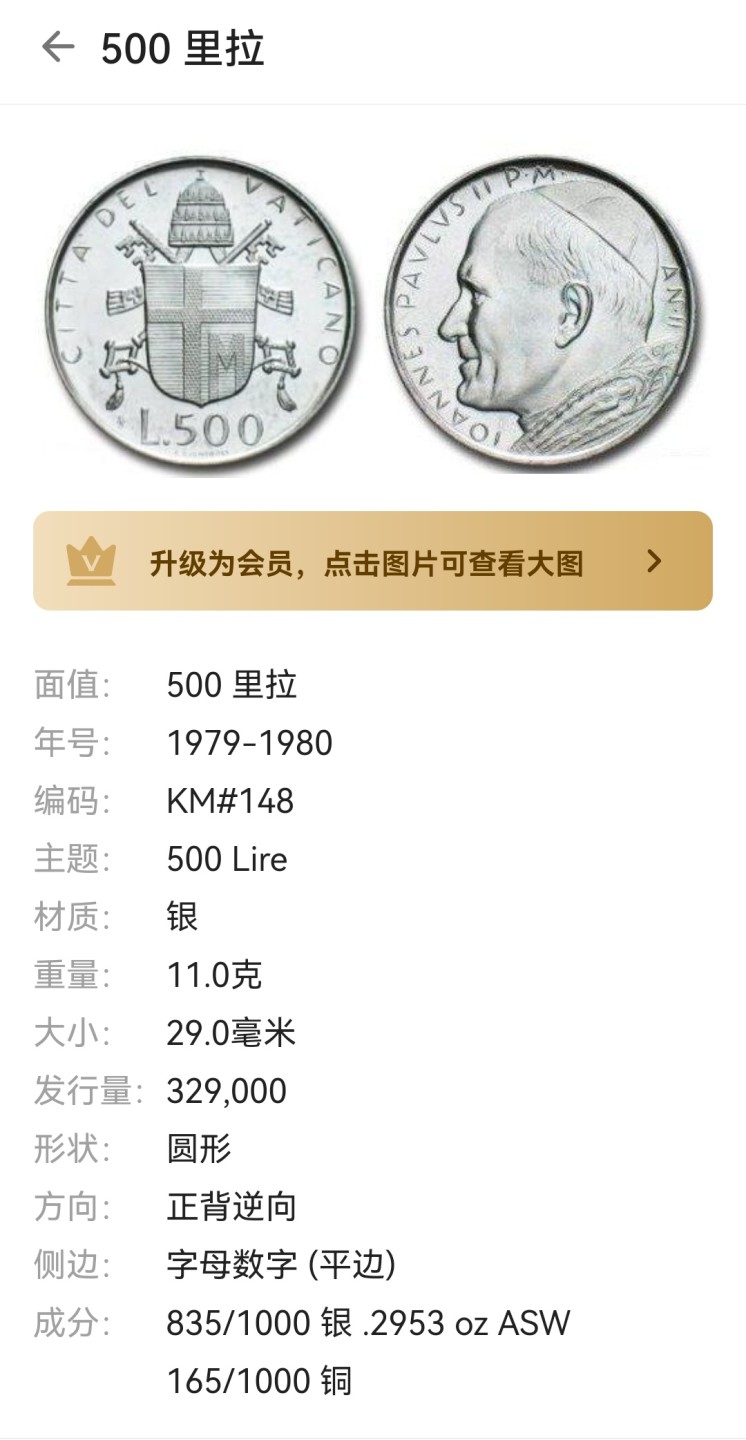 瓶子🏺第65期拍卖会 梵蒂冈1979-1980年保罗二世500里拉银币（全年份）