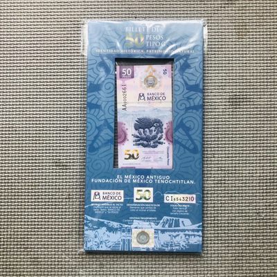 54th ¥¥ 🇲🇽墨西哥2021年50比索塑料钞 千位号（官方纸册和亚克力） IBNS获奖钞 - AA0002661（官方册子）