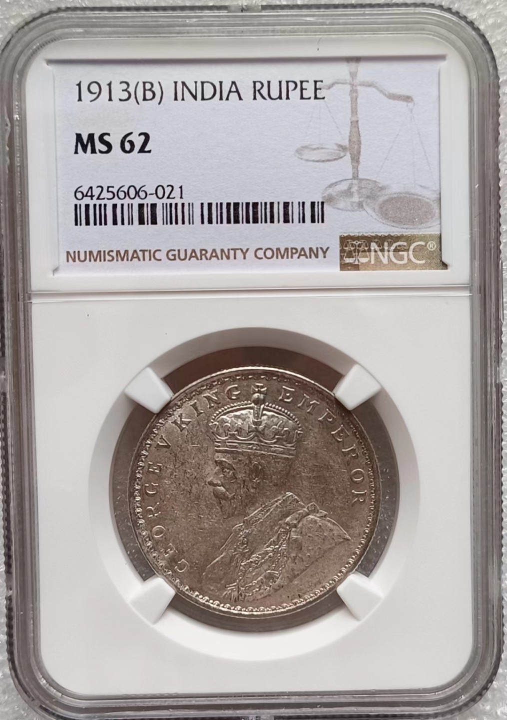 瓶子🏺第65期拍卖会 英国1913年乔治五世印度1卢比银币（车轮光）MS62