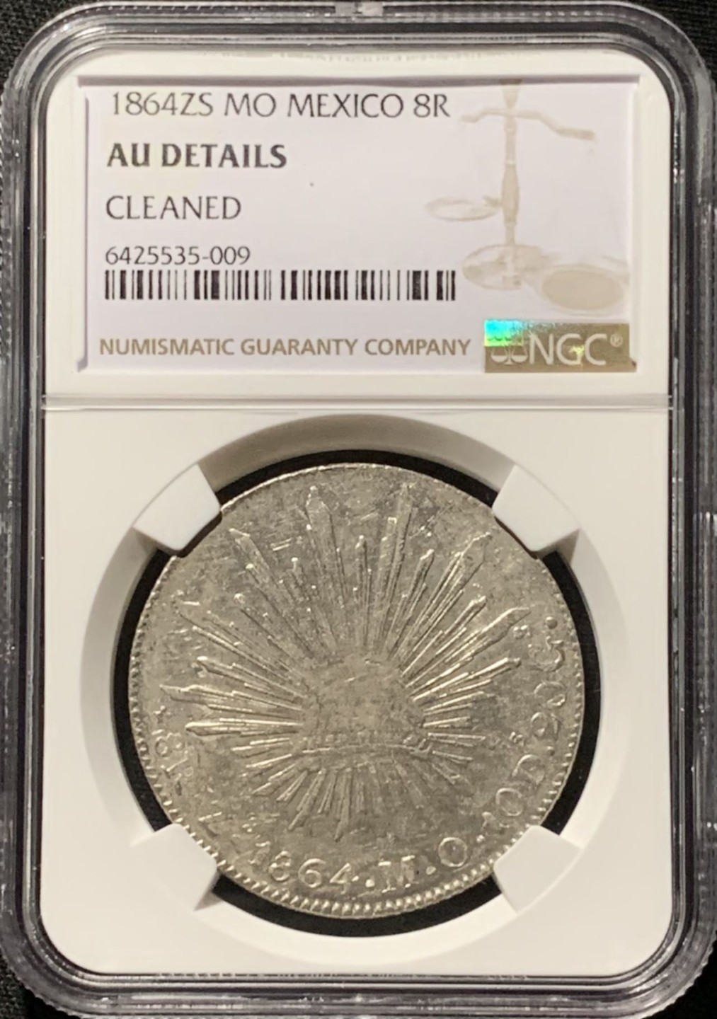 紫瑗钱币——第227期拍卖 墨西哥 1864年 ZS  MO 在华流通 花边鹰洋 8里亚尔 银币 NGC AU Detail