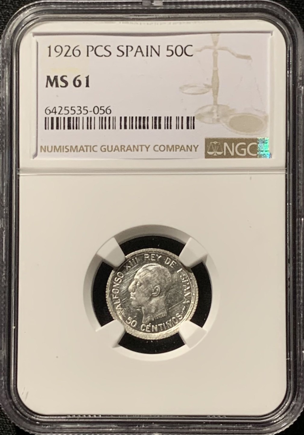 紫瑗钱币——第227期拍卖 西班牙 1926年 阿方索十三世 50分 银币 NGC MS61