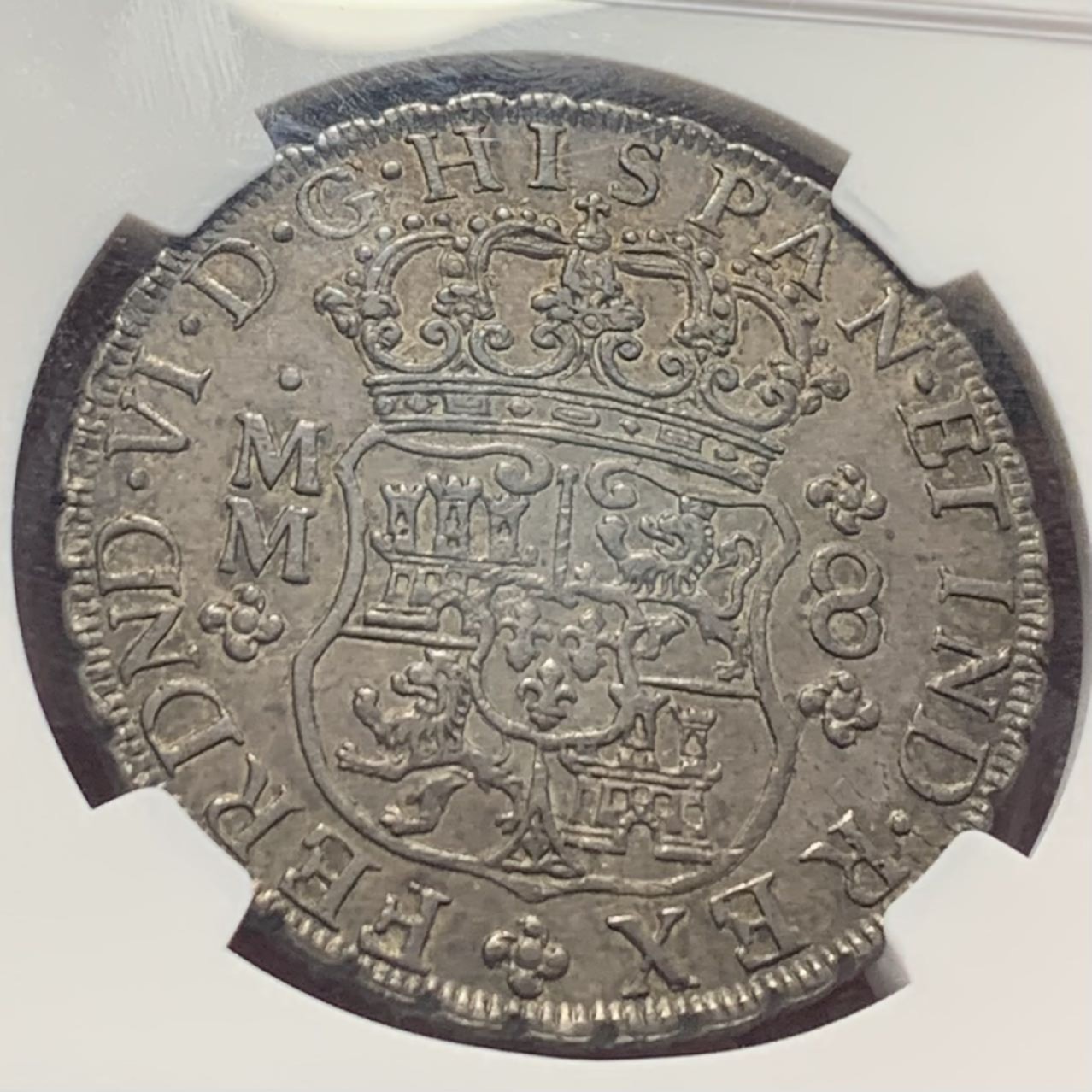 紫瑗钱币——第227期拍卖 墨西哥 1759年 MO MM 在华流通 地球双柱 8里亚尔 银币 NGC AU50 熟美包浆