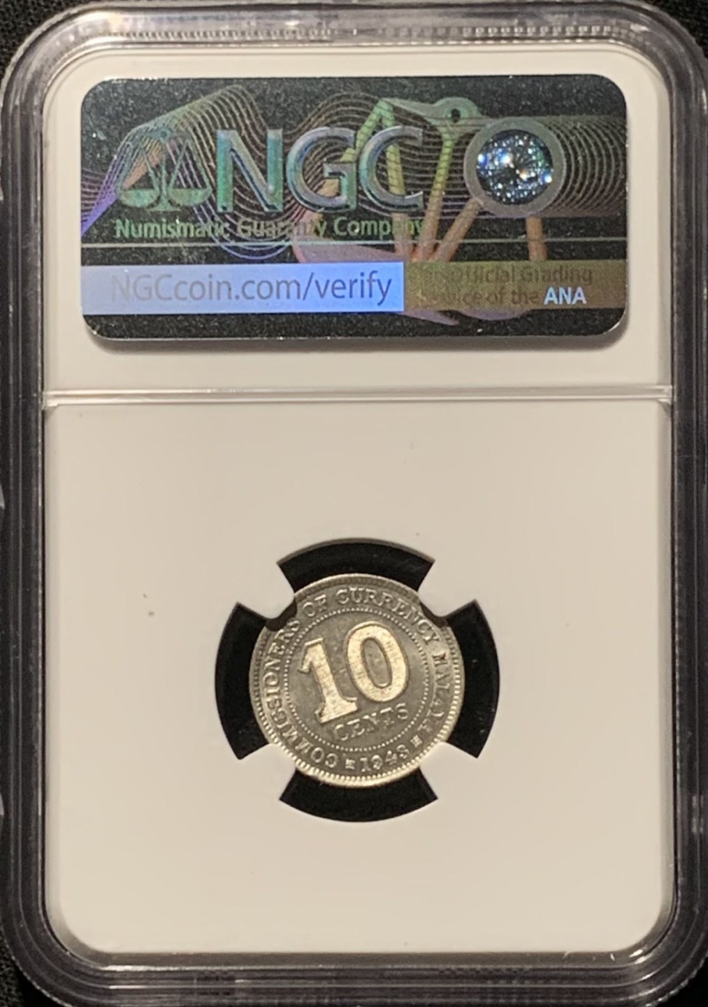 紫瑗钱币——第227期拍卖 马来亚 1943年 乔治六世 10分 银币 NGC MS62