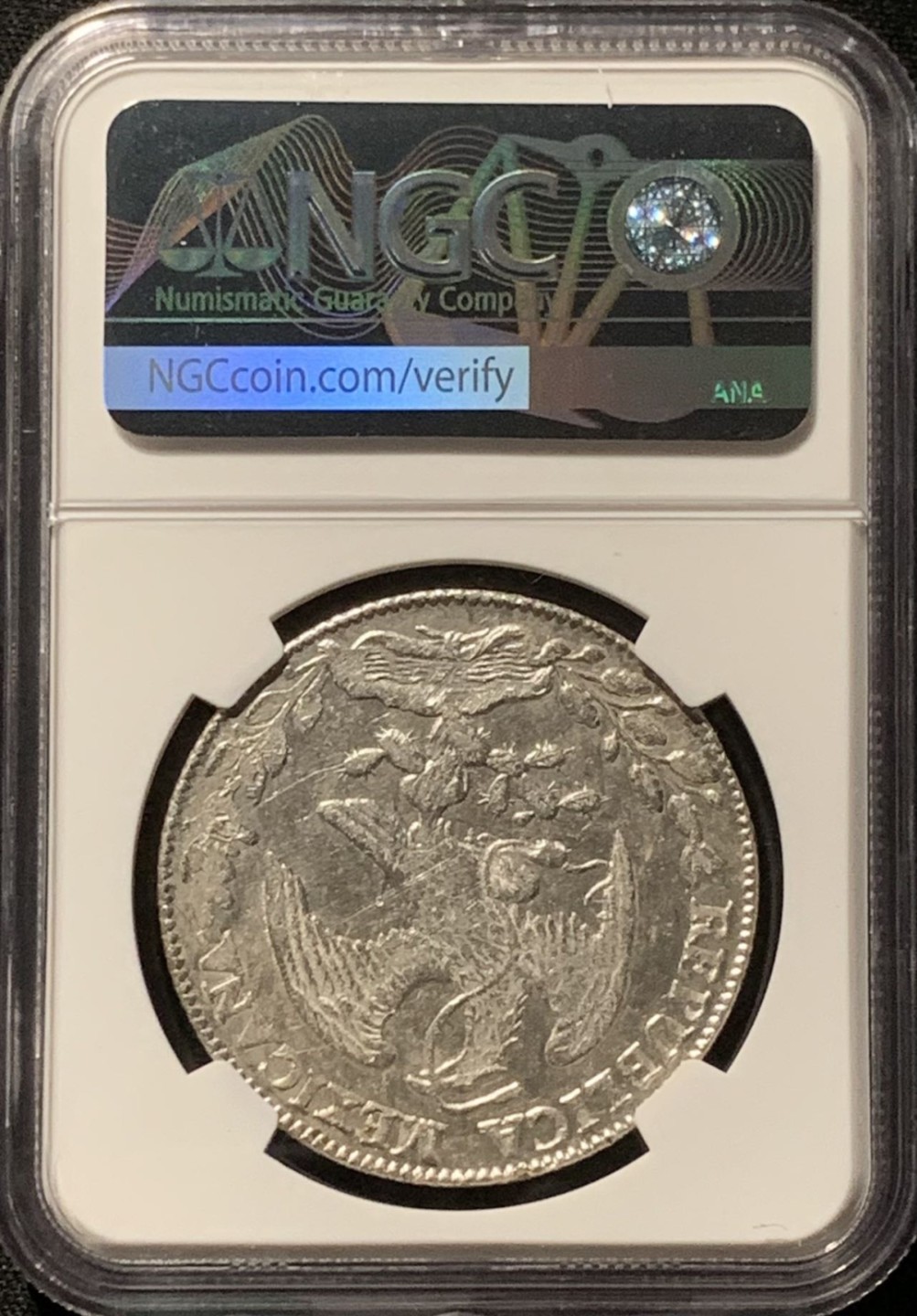 紫瑗钱币——第227期拍卖 墨西哥 1864年 ZS MO 在华流通 花边鹰洋 8里亚尔 银币 NGC UNC Detail