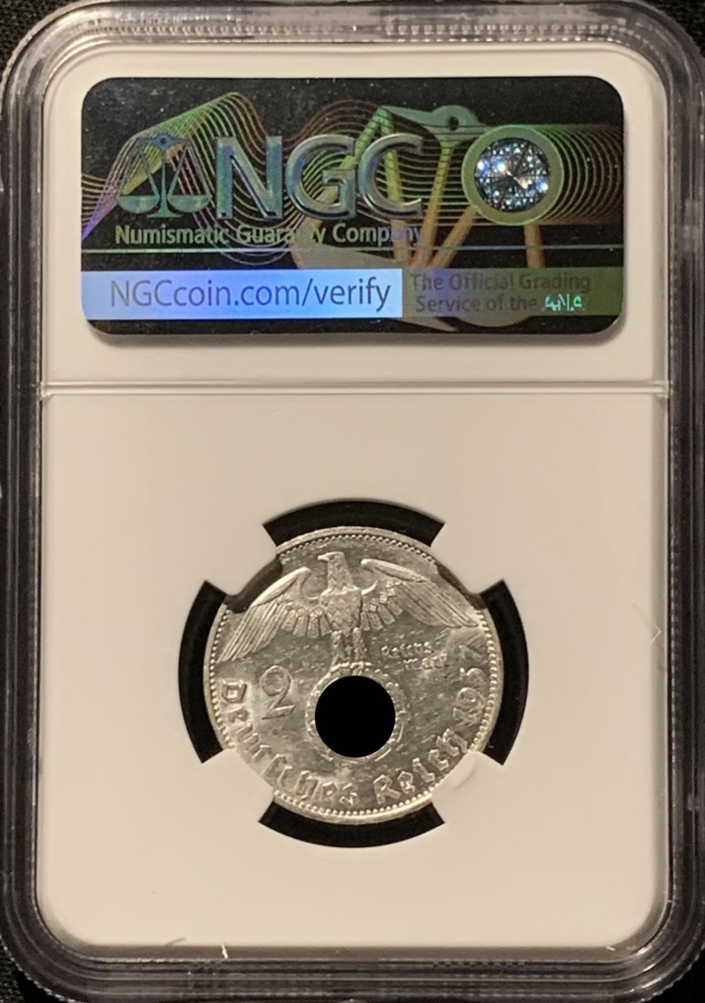 紫瑗钱币——第260期拍卖 德国 1937年 E版 兴登堡 2马克 银币 NGC MS62
