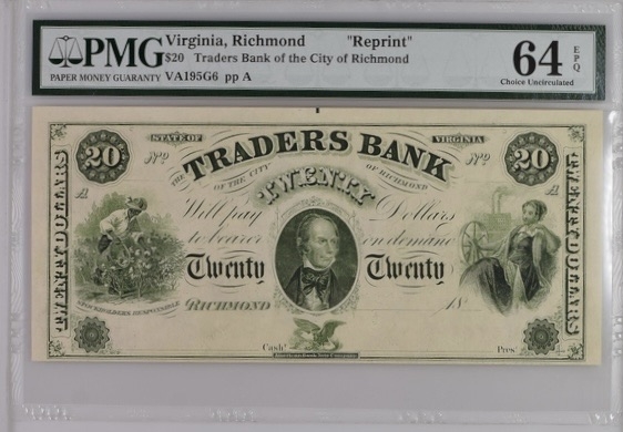 收藏联盟Quantum Auction 第207期拍卖 美国弗吉尼亚州里士满银行20元复刻版 PMG64e