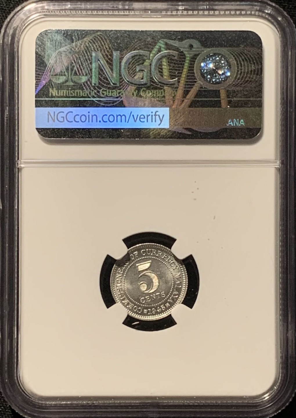 紫瑗钱币——第227期拍卖 马来亚 1945年 乔治六世 5分 银币 NGC MS64