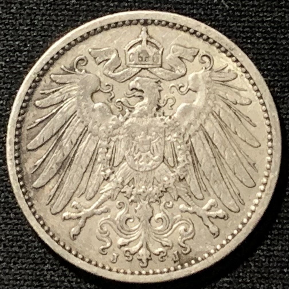 紫瑗钱币——第260期拍卖 德国 1911年 J版 第二帝国 长翅 1马克 5.5克 0.9银