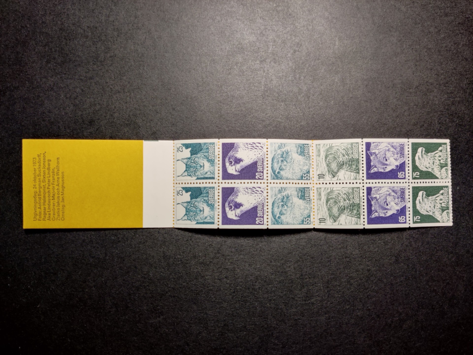 洪涛臻品 精选邮票限时拍卖第八十期 资深玩家才见过的 瑞典1973年小本票 12枚动物邮票齐全 票边纸及底部轻微粘连