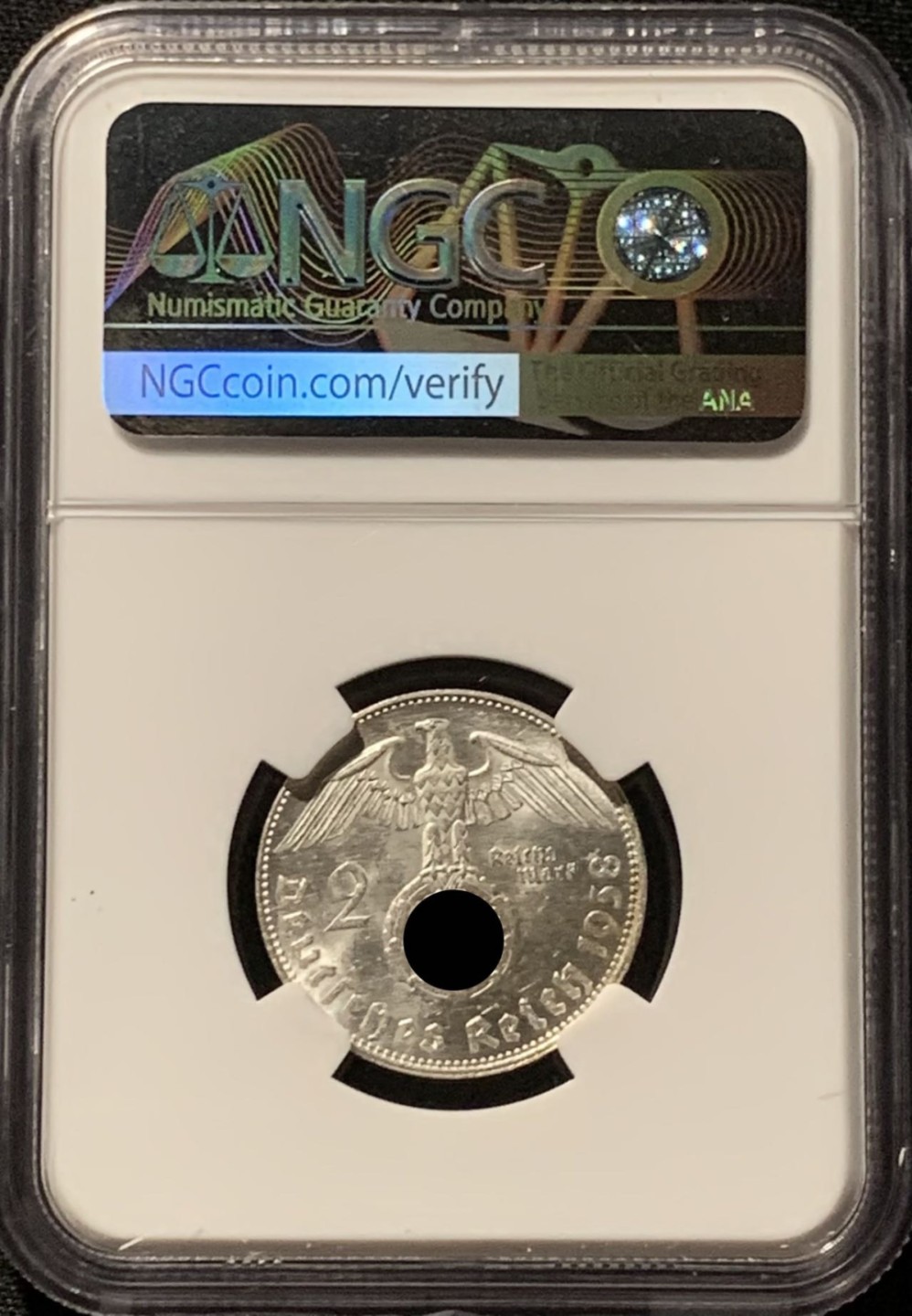 紫瑗钱币——第227期拍卖 德国 1938年 E版 兴登堡 字符版 2马克 银币 NGC MS63