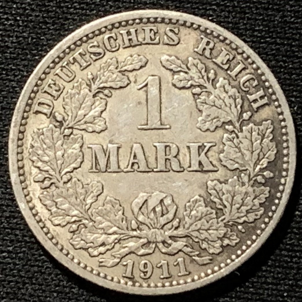 紫瑗钱币——第260期拍卖 德国 1911年 J版 第二帝国 长翅 1马克 5.5克 0.9银