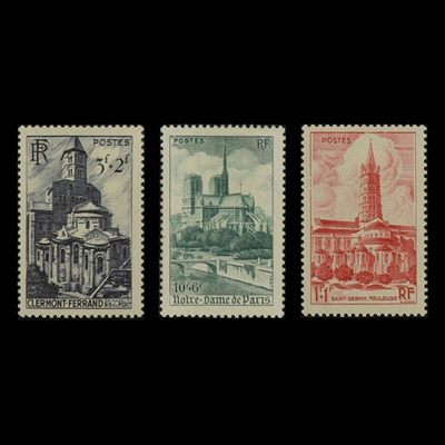 【亘邦集藏】第139期—ASG精美外国邮票专场 - 1947年 法国风景建筑邮票 ASG VF/XF80/85 3枚