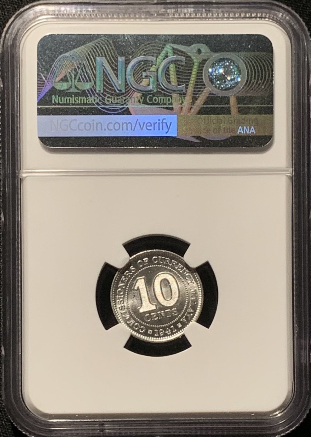 紫瑗钱币——第227期拍卖 马来亚 1941年 乔治六世 10分 银币 NGC MS64