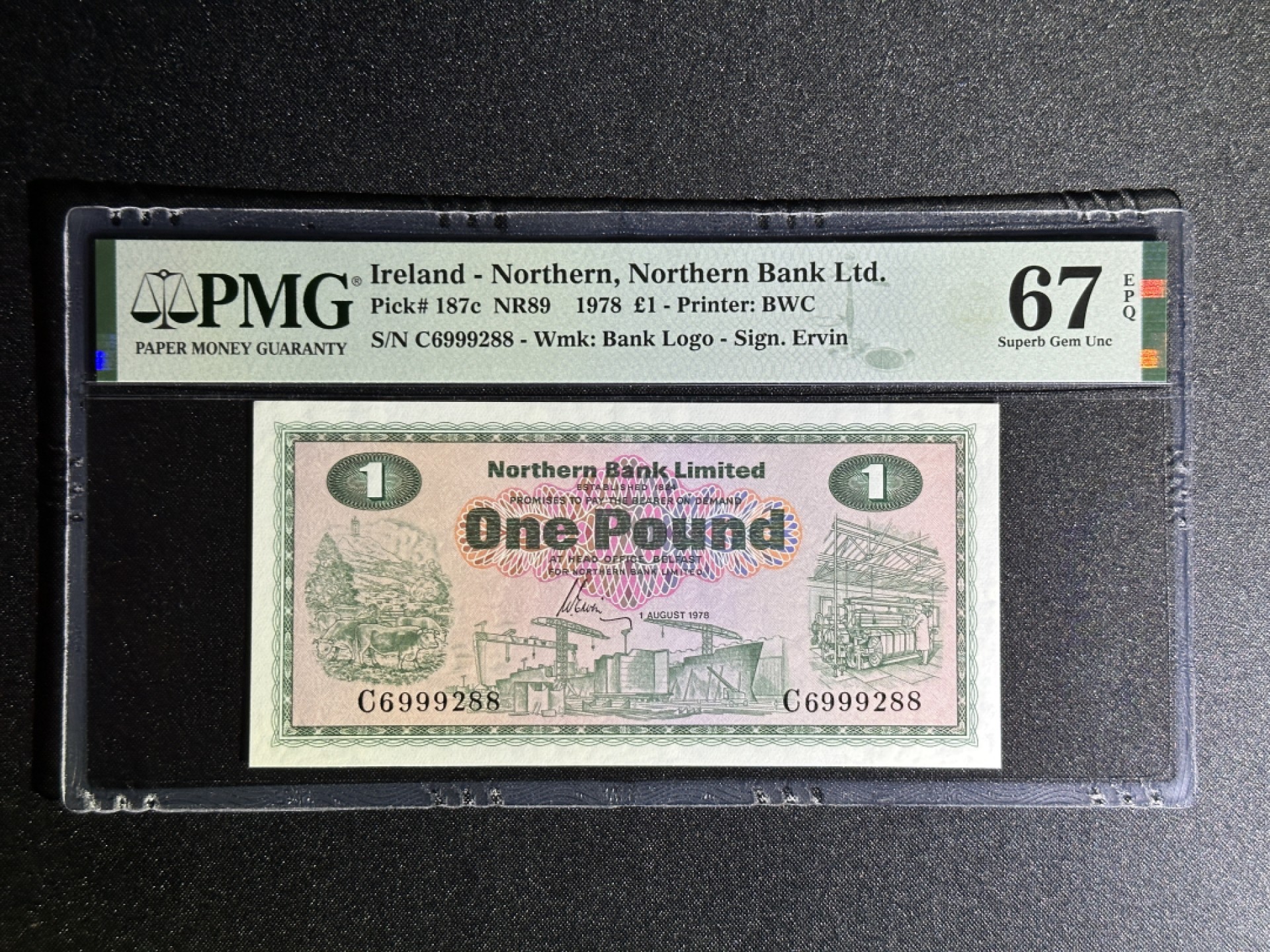 《张总收藏》79期——外币精品 北爱尔兰1镑 PMG67E高分难得 1978年 北方银行 无47尾88