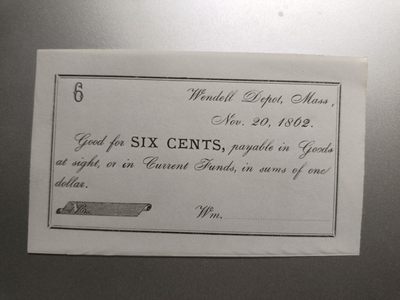 【专场20221111】新大陆——美洲纸币专题 - 【拍品001】美国某银行1862年6美分代币券全新UNC