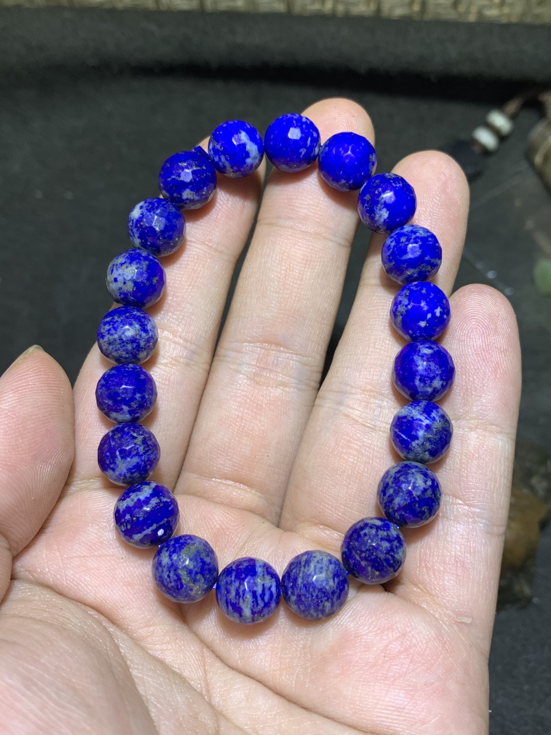 天然原矿阿富汗老矿青金石钻石切工手串一条，