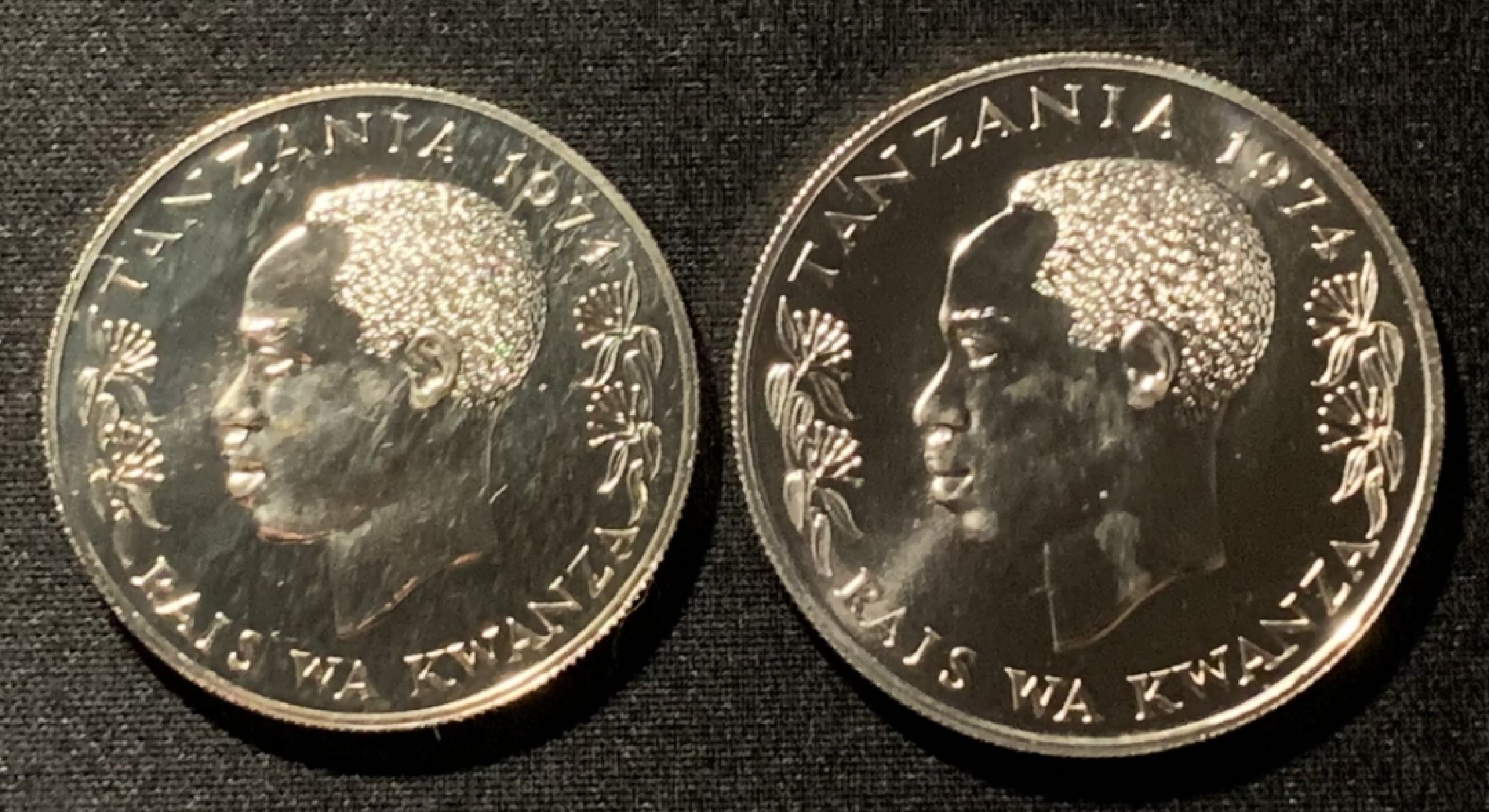 紫瑗钱币——第268期拍卖 坦桑尼亚 1974年 长颈鹿 犀牛 25 50先令 2枚一组 银币 UNC