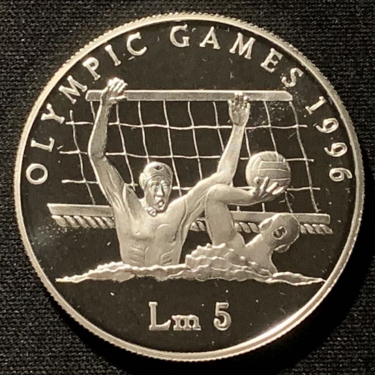 紫瑗钱币——第268期拍卖 马耳他 1996年 亚特兰大奥运会 水球 5里拉 31.47克 0.925银 精制