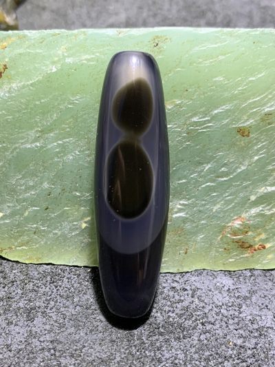 精美高玉化天珠型巴西玛瑙8字天眼桶珠一个 - 精美高玉化天珠型巴西玛瑙8字天眼桶珠一个