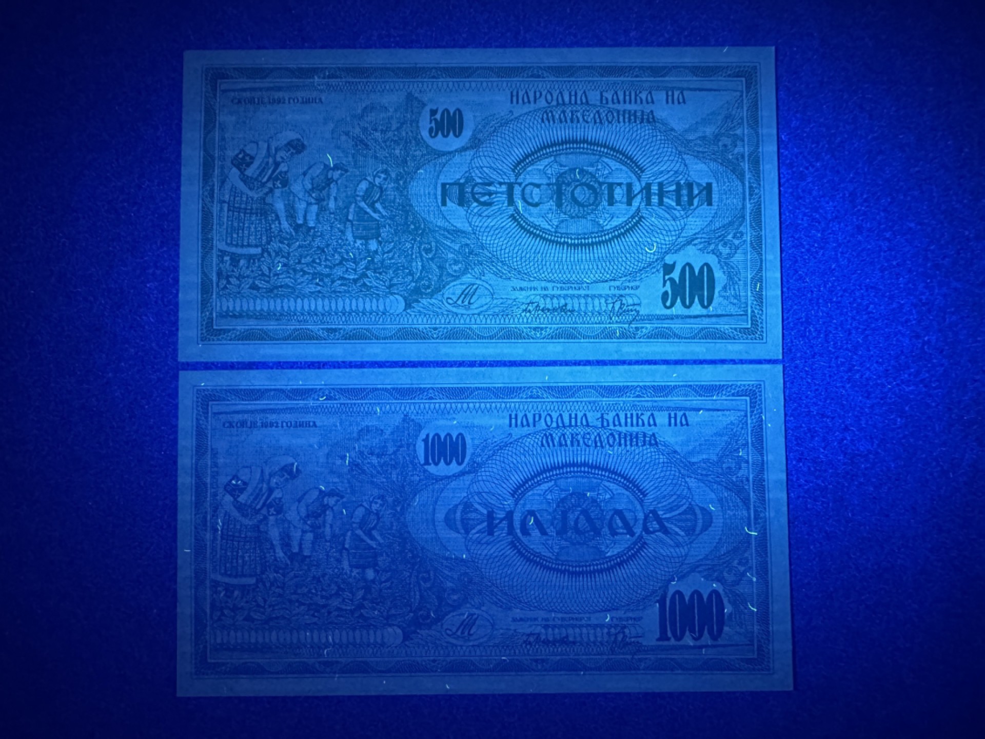 《张总收藏》79期——外币精品 马其顿500、1000第纳尔2张 UNC 1992年版
