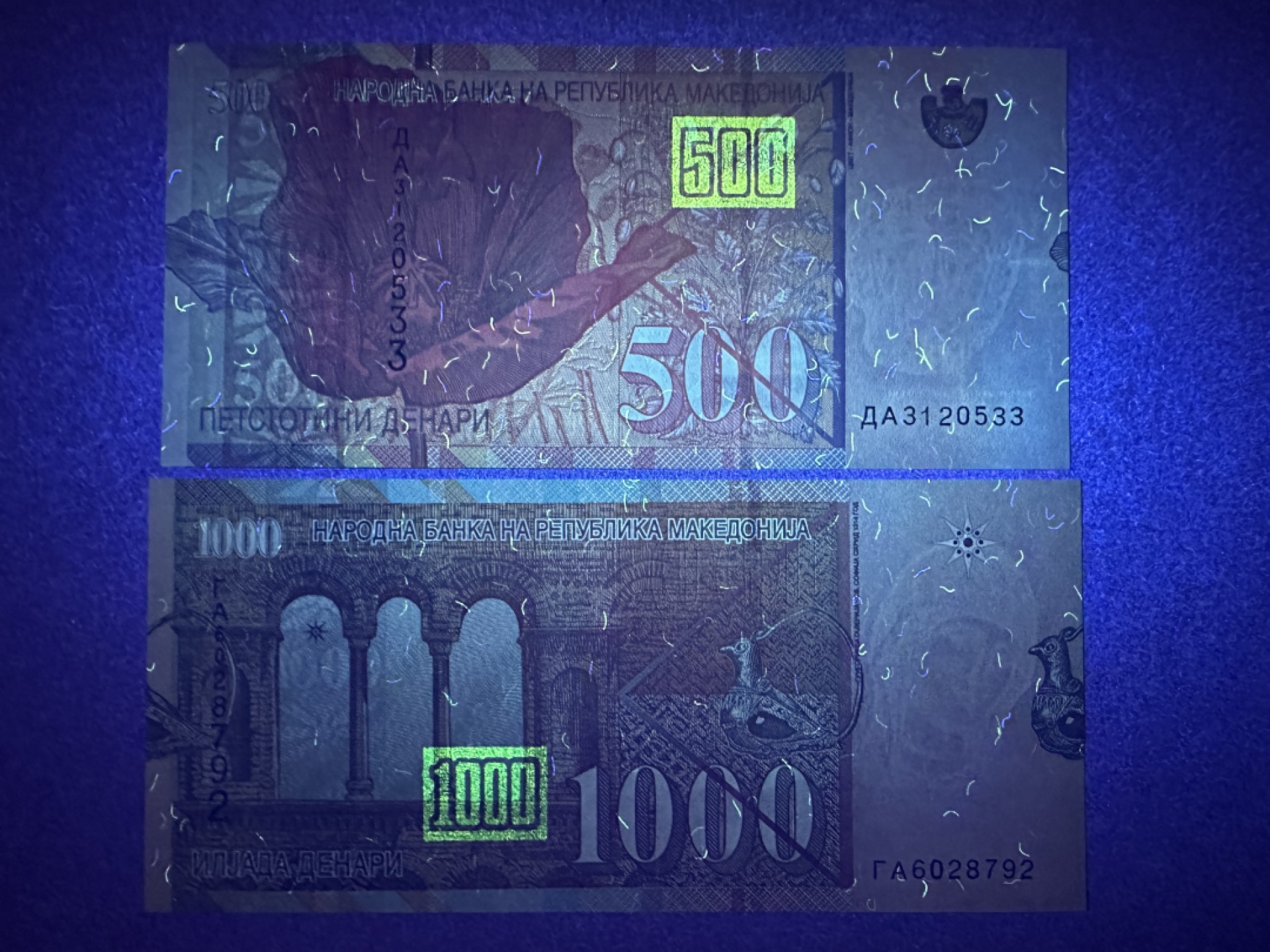 《张总收藏》79期——外币精品 马其顿500、1000第纳尔2张 UNC 2003年版