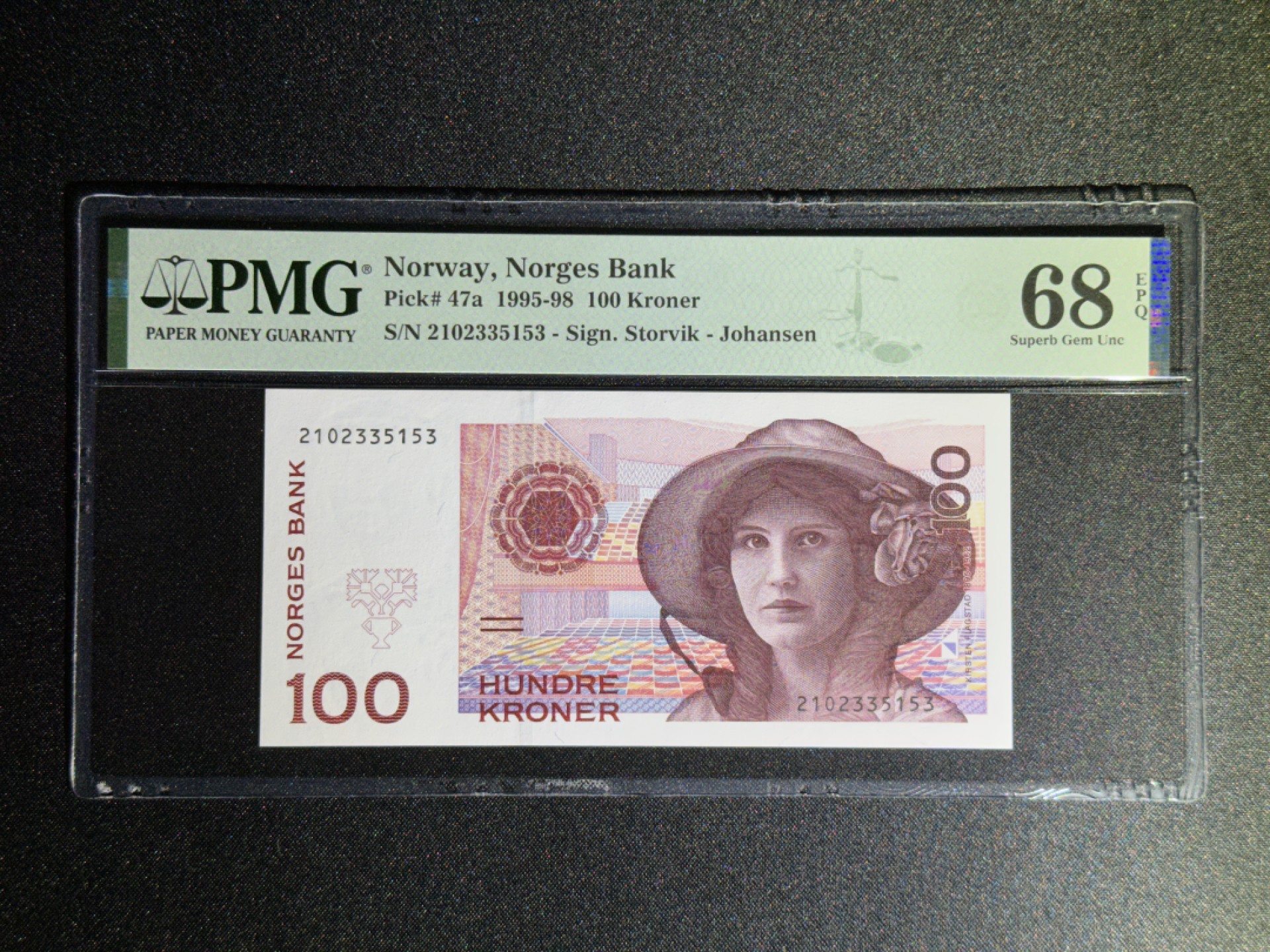《张总收藏》79期——外币精品 挪威100克朗 PMG68E 1995年首发初版 冠军分 无47