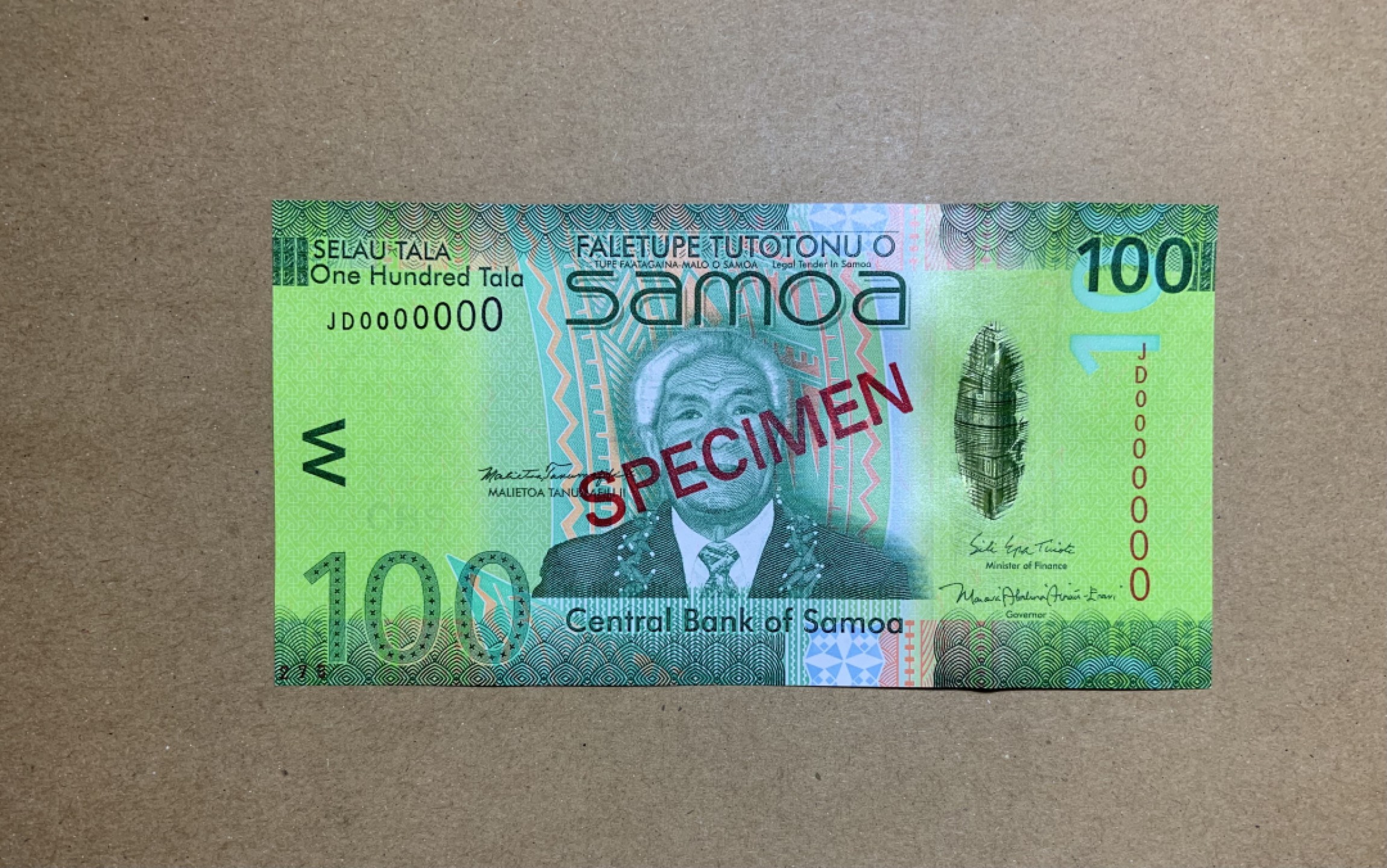 收藏联盟Quantum Auction 第208期拍卖(最后三拍新添测试钞评级币) 萨摩亚2008年100塔拉样票 品相全新UNC 