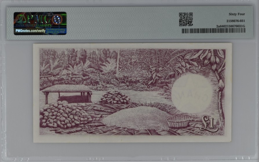 收藏联盟Quantum Auction 第208期拍卖(最后三拍新添测试钞评级币) 加纳1958年1镑 PMG64 可可种植加工园