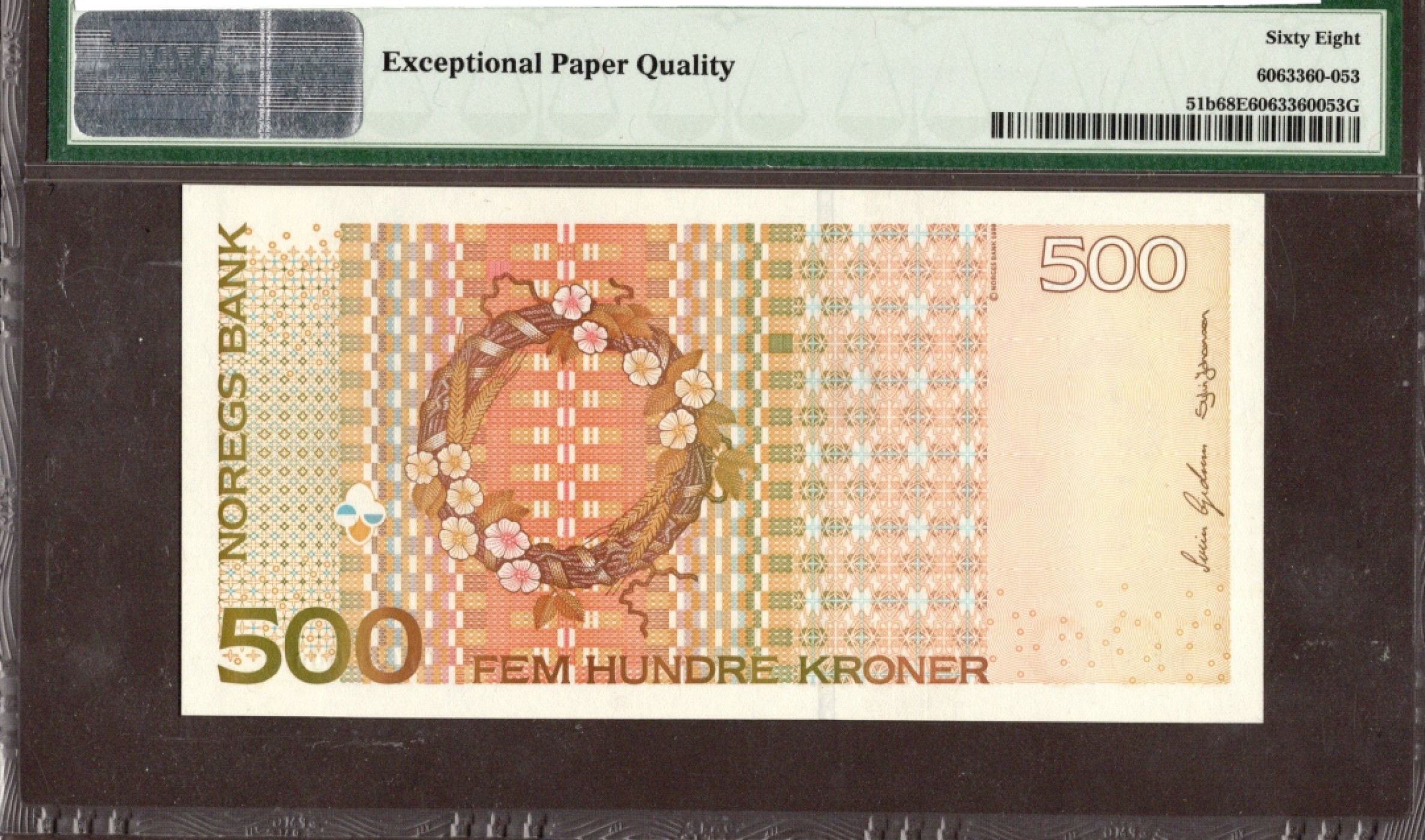 收藏联盟Quantum Auction 第208期拍卖(最后三拍新添测试钞评级币) 挪威2000年500克朗 PMG68 