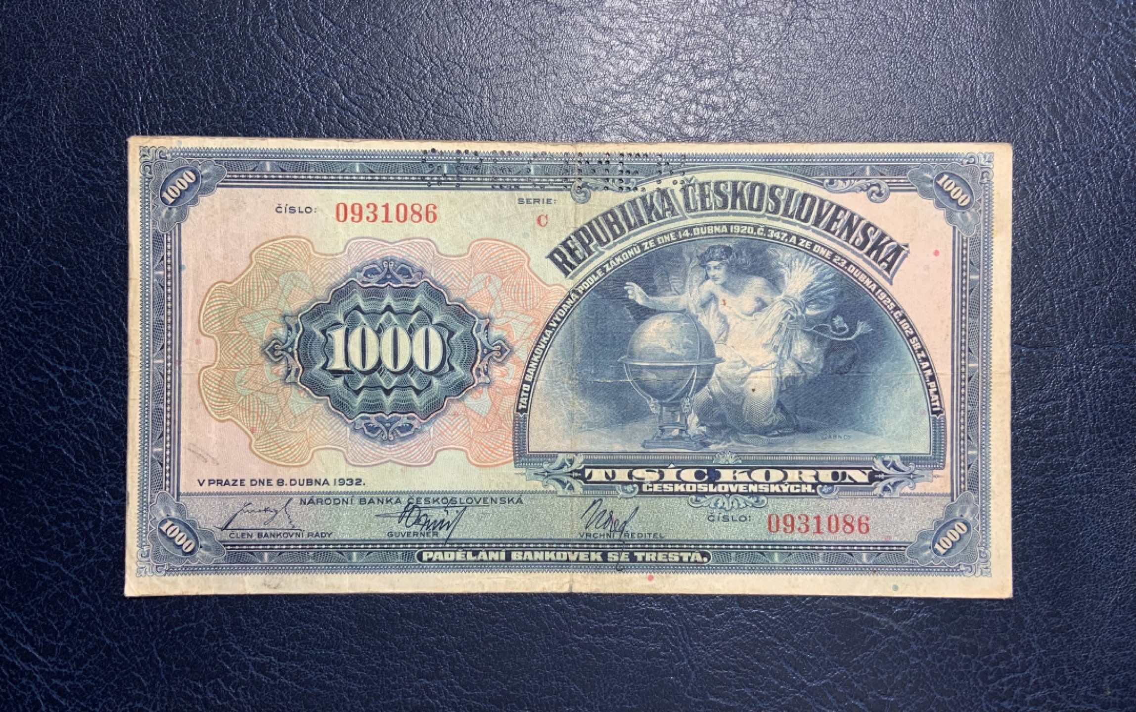 收藏联盟Quantum Auction 第208期拍卖(最后三拍新添测试钞评级币) 捷克斯洛伐克1932年1000克朗样票 品相如图 大天使 大票幅