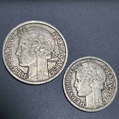 外国硬币0元起拍（30） - 法国1+2法郎铝币