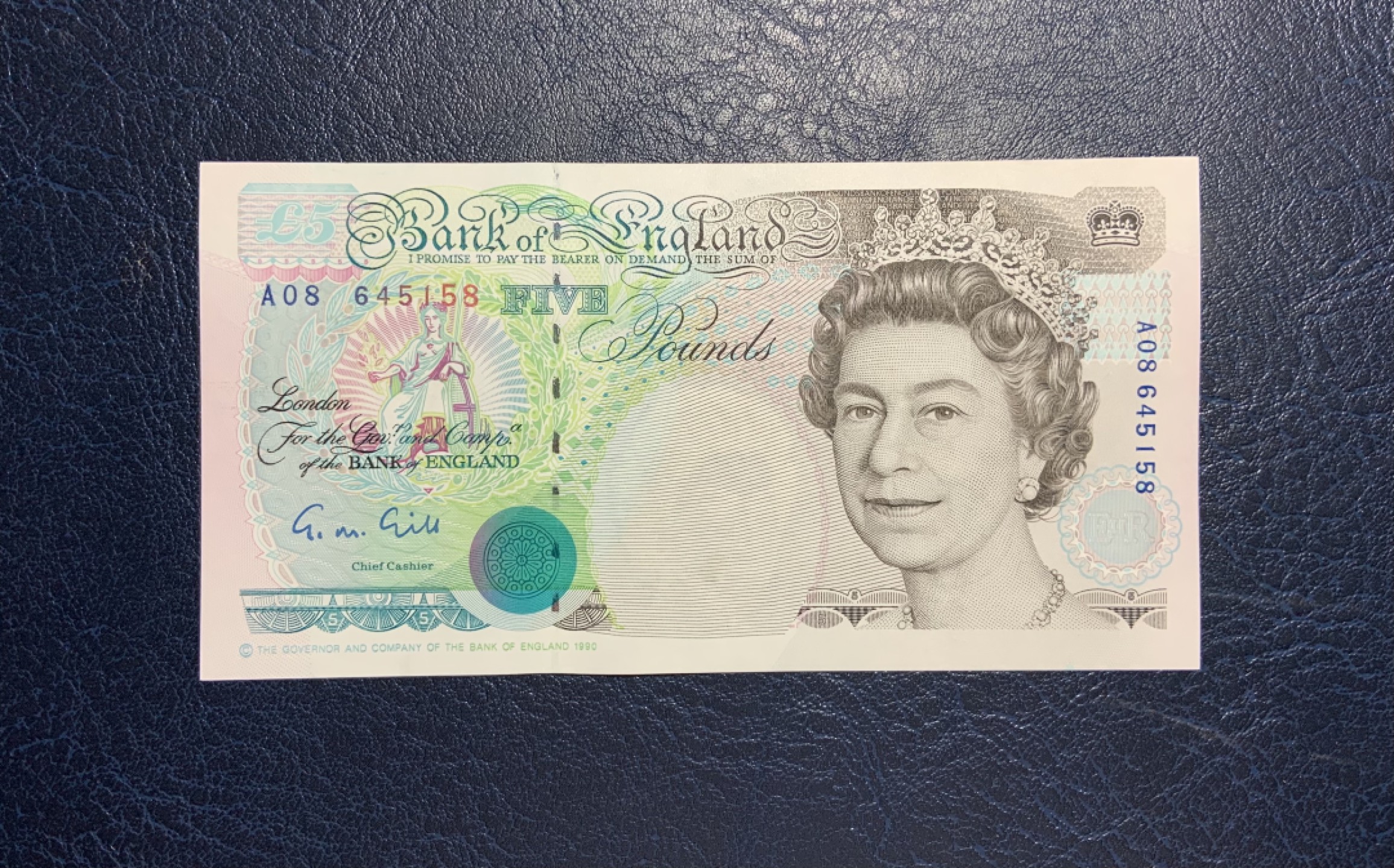 收藏联盟Quantum Auction 第208期拍卖(最后三拍新添测试钞评级币) 英国1990年5镑 品相UNC- 首发年A冠 