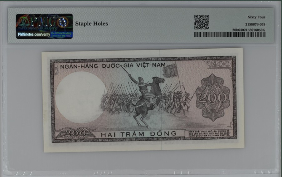 收藏联盟Quantum Auction 第208期拍卖(最后三拍新添测试钞评级币) 越南/南越1966年200盾 PMG64