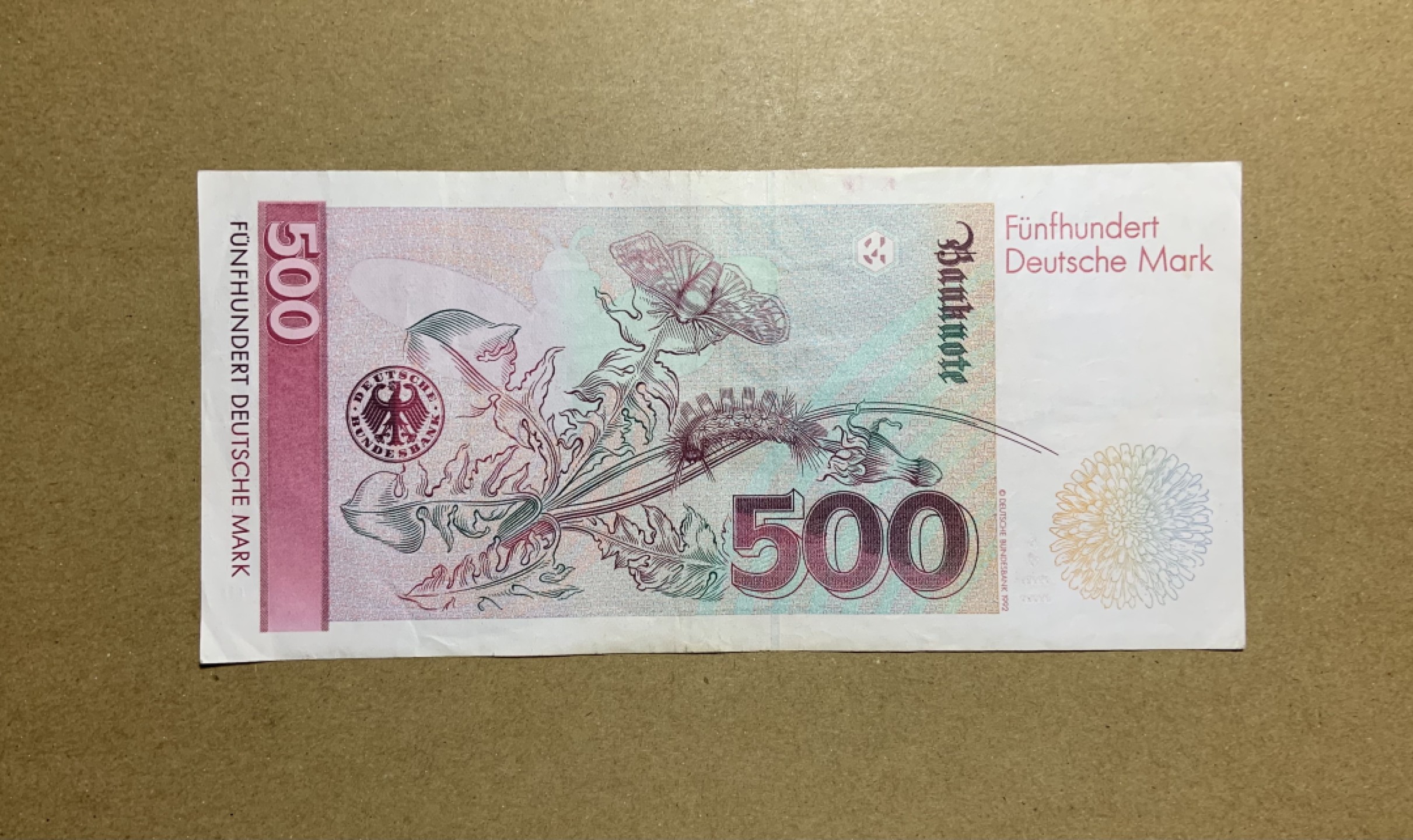 收藏联盟Quantum Auction 第208期拍卖(最后三拍新添测试钞评级币) 德国联邦1991年500马克 品相如图 原票 AA冠 生物学家 画家梅里安