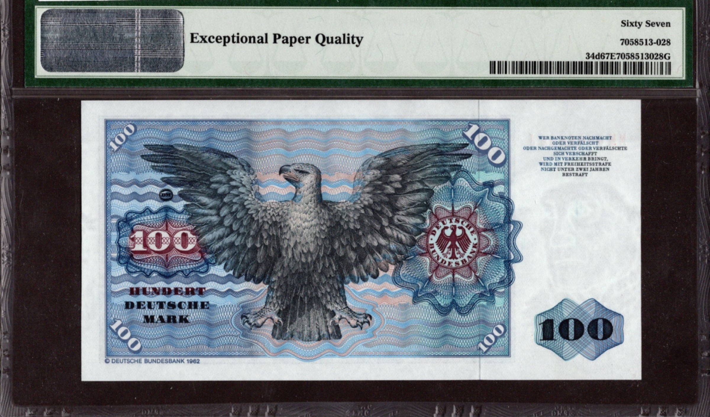 收藏联盟Quantum Auction 第208期拍卖(最后三拍新添测试钞评级币) 德国联邦1980年100马克 PMG67 明斯特