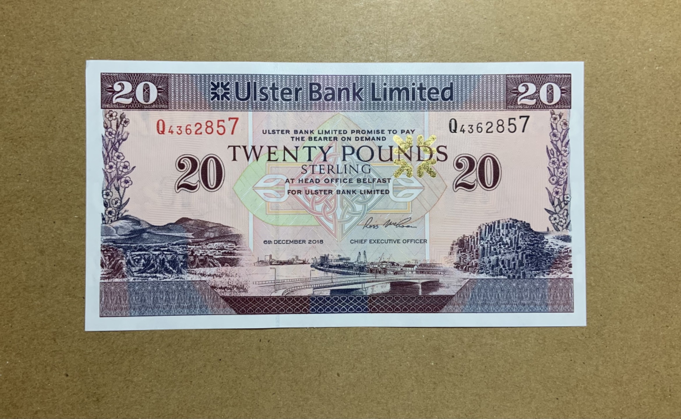 收藏联盟Quantum Auction 第208期拍卖(最后三拍新添测试钞评级币) 北爱尔兰优斯特银行2018年20镑 品相全新UNC 号码不带4 左上角轻微磕碰