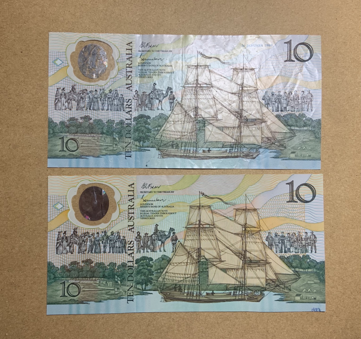 收藏联盟Quantum Auction 第208期拍卖(最后三拍新添测试钞评级币) 澳大利亚1988年10元移民纪念钞 品相如图 版本不同，其中一张为带首发日期AA冠