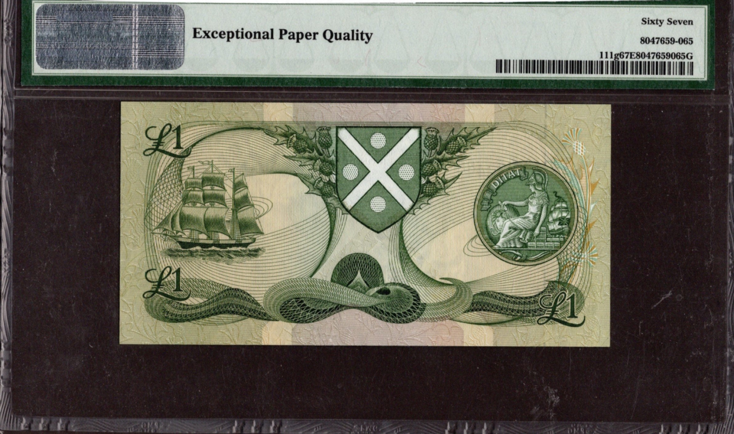 收藏联盟Quantum Auction 第208期拍卖(最后三拍新添测试钞评级币) 苏格兰1988年1镑 PMG67