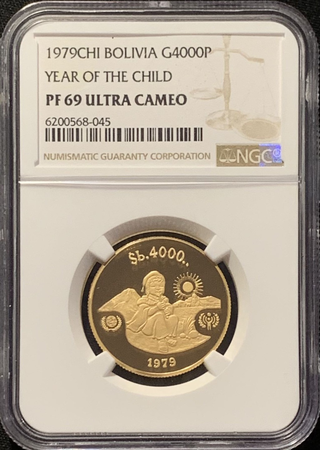 紫瑗钱币——第244期拍卖 玻利维亚 1979年 国际儿童年 4000比索 金币 NGC PR69 UC
