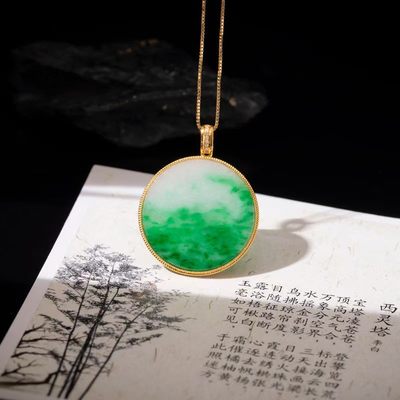 天然翡翠吊坠金镶嵌挂件玉坠糯种天然缅甸玉简约气质女款 - 天然翡翠吊坠金镶嵌挂件玉坠糯种天然缅甸玉简约气质女款