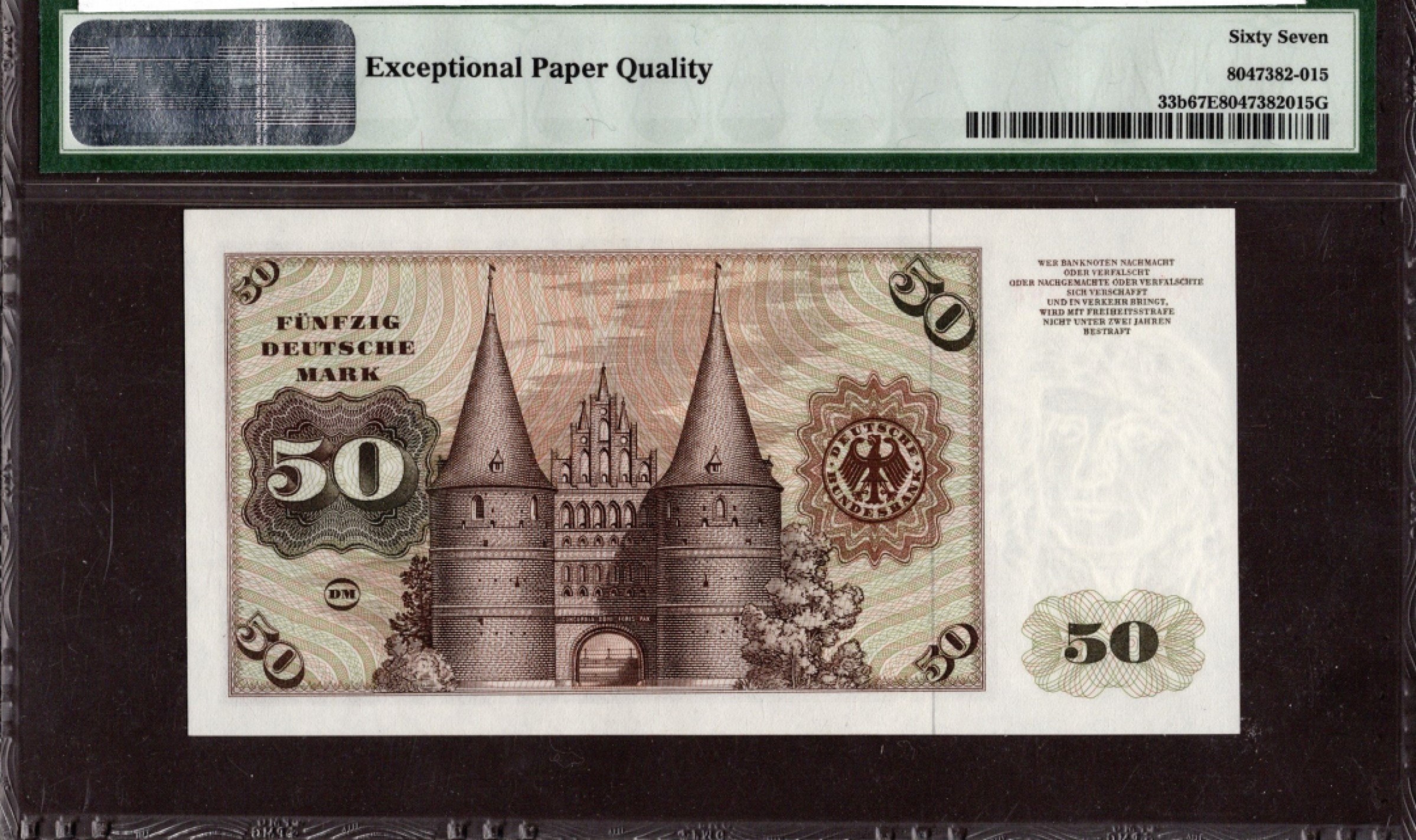 收藏联盟Quantum Auction 第208期拍卖(最后三拍新添测试钞评级币) 德国联邦1977年50马克 PMG67 