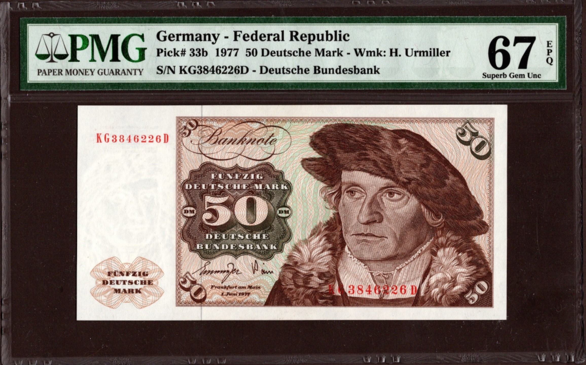 收藏联盟Quantum Auction 第208期拍卖(最后三拍新添测试钞评级币) 德国联邦1977年50马克 PMG67 