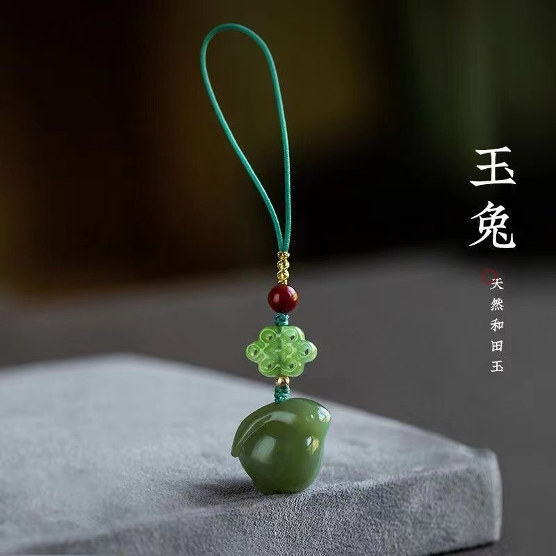 天然和田玉手机链挂件绳男女情侣可爱U盘吊坠创意挂饰
