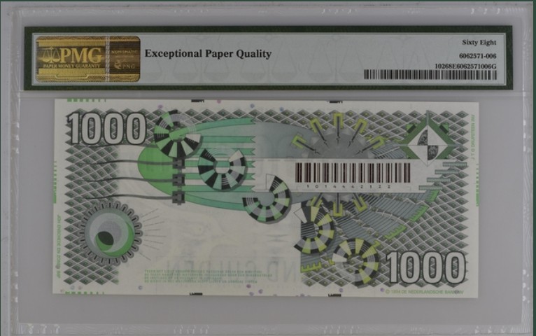 收藏联盟Quantum Auction 第208期拍卖(最后三拍新添测试钞评级币) 荷兰1996年1000盾 PMG68 大齿轮 冠军分 