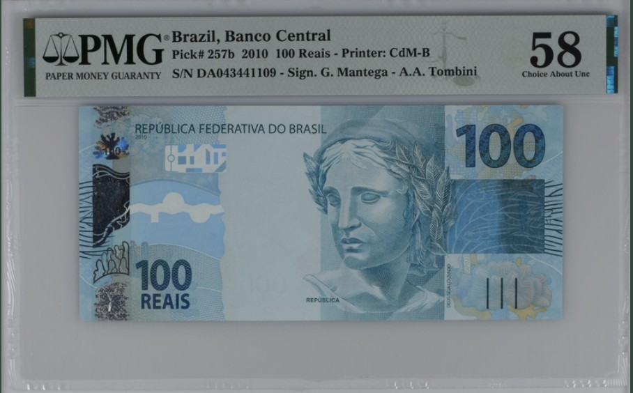 收藏联盟Quantum Auction 第208期拍卖(最后三拍新添测试钞评级币) 巴西2010年100里亚 PMG58 石斑鱼