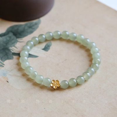 高品质晴水和田玉圆珠女手串简约手链镀金桃花手链ins小众设计 - 高品质晴水和田玉圆珠女手串简约手链镀金桃花手链ins小众设计
